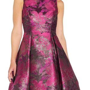 Adrianna Papell Women's Jacquard Tea Length Dress - Magenta/Orchid Multi